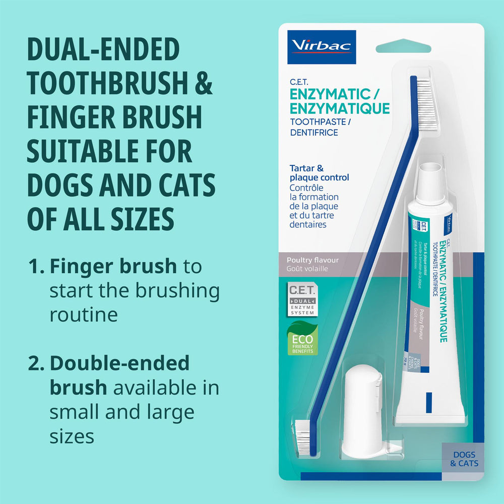 Virbac Dog Cat Toothpaste Kit Dental Toothbrush Finger Brush Poultry Flavour 70g Fish