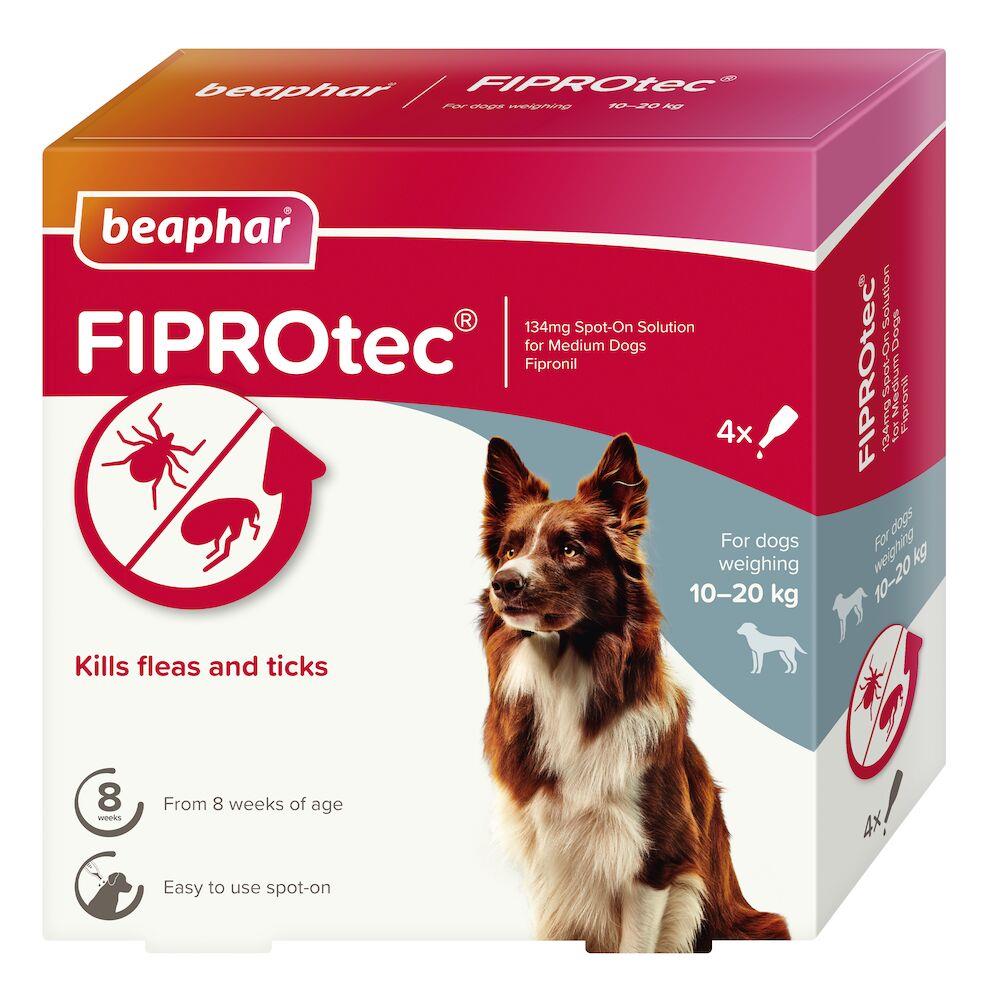 Beaphar FIPROtec Flea & Tick Spot-On Treatment for Medium Dogs (10-20kg), 1, 4, 6