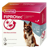 Beaphar FIPROtec Flea & Tick Spot-On Treatment for Medium Dogs (10-20kg), 1, 4, 6
