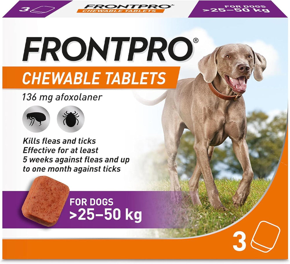 FRONTPRO Flea and Tick Chewable Tablets for Dogs Fast-Acting For S/M/L/XL Dogs 3 Pack