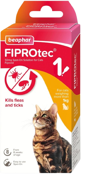 Beaphar FIPROtec Spot-On Flea & Tick Treatment for Cats, 1, 4, 6 Pipettes