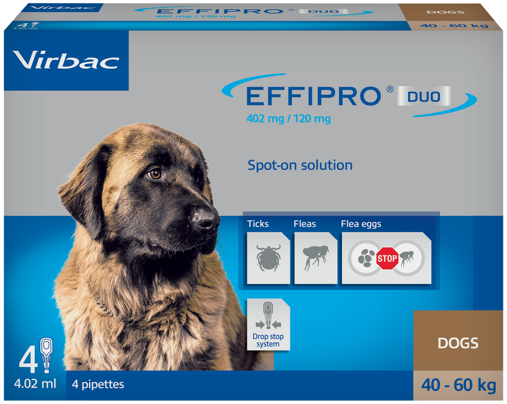 Effipro Duo Spot on Solutions For Cat S/M/L/XL Dog 4 Pipettes per Pack