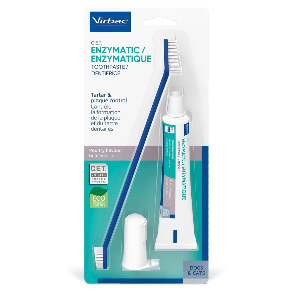 Virbac Dog Cat Toothpaste Kit Dental Toothbrush Finger Brush Poultry Flavour 70g Fish