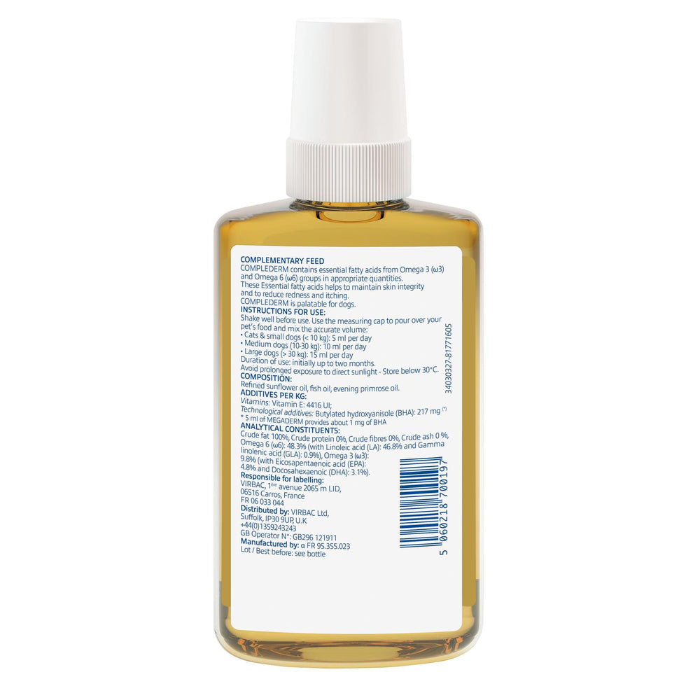 Complederm Dog & Cat Skin Coat Supplement Support Complementary Feed 250ml