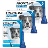 FRONTLINE Spot On Flea & Tick Treatment For Medium Dogs 10-20 kg 1, 3 and 6 Pipettes