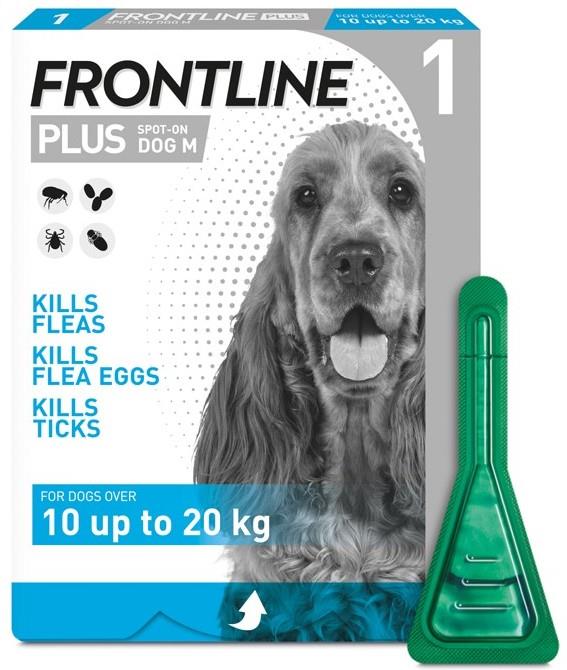 FRONTLINE Plus Flea & Tick Treatment Medium Dog (10-20kg) 1, 3, 6 Pipette Packs