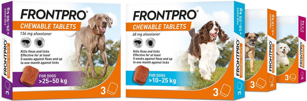 FRONTPRO Flea and Tick Chewable Tablets for Dogs Fast-Acting For S/M/L/XL Dogs 3 Pack