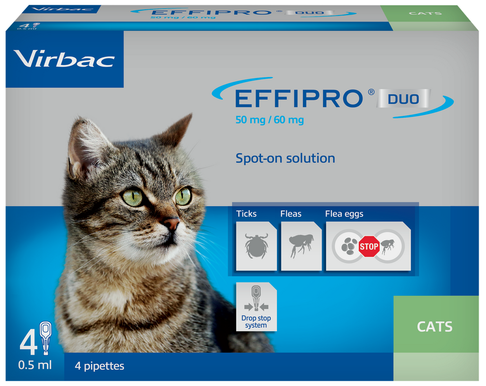 Effipro Duo Spot on Solutions For Cat S/M/L/XL Dog 4 Pipettes per Pack