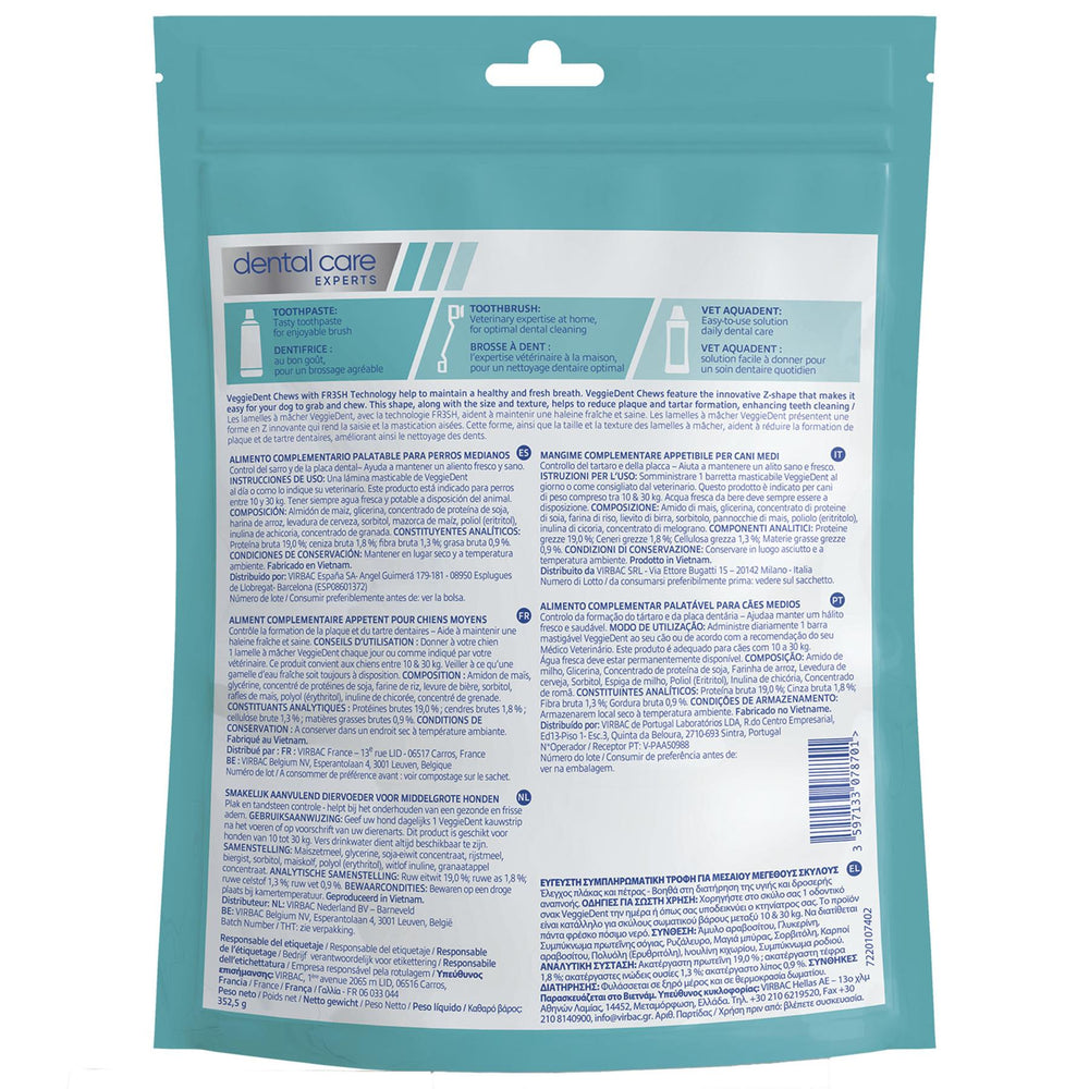 Virbac Veggiedent FR3SH Dental Chews for Dog Helps Clean Teeth & Freshen Breath, 15