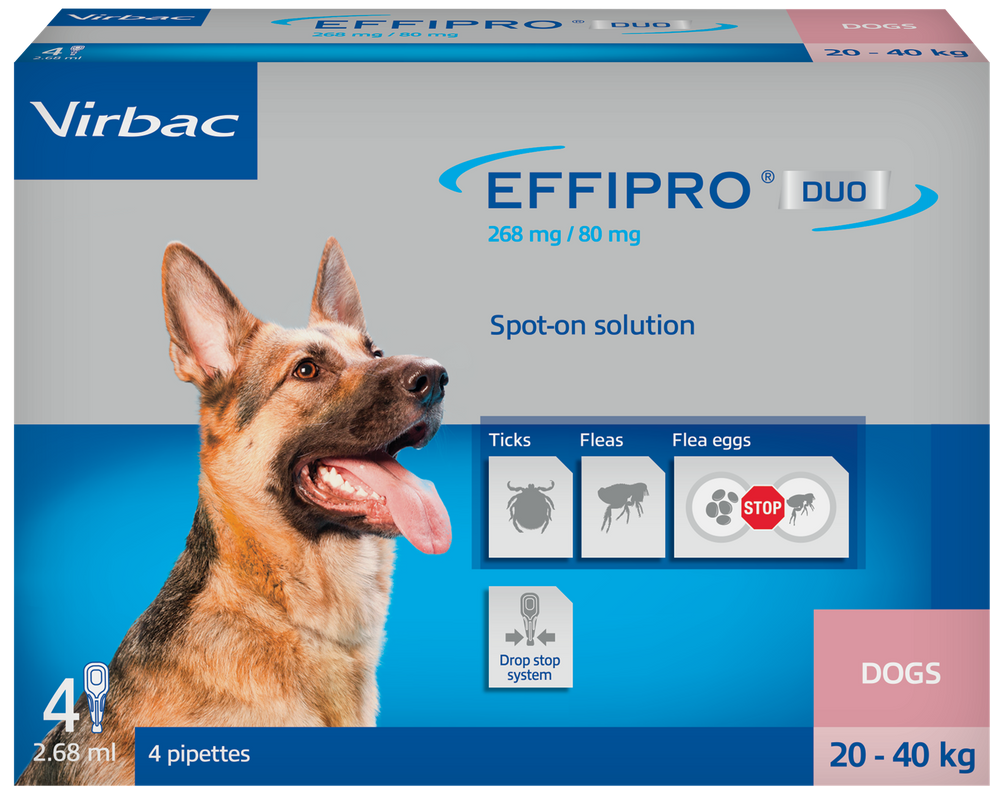 Effipro Duo Spot on Solutions For Cat S/M/L/XL Dog 4 Pipettes per Pack