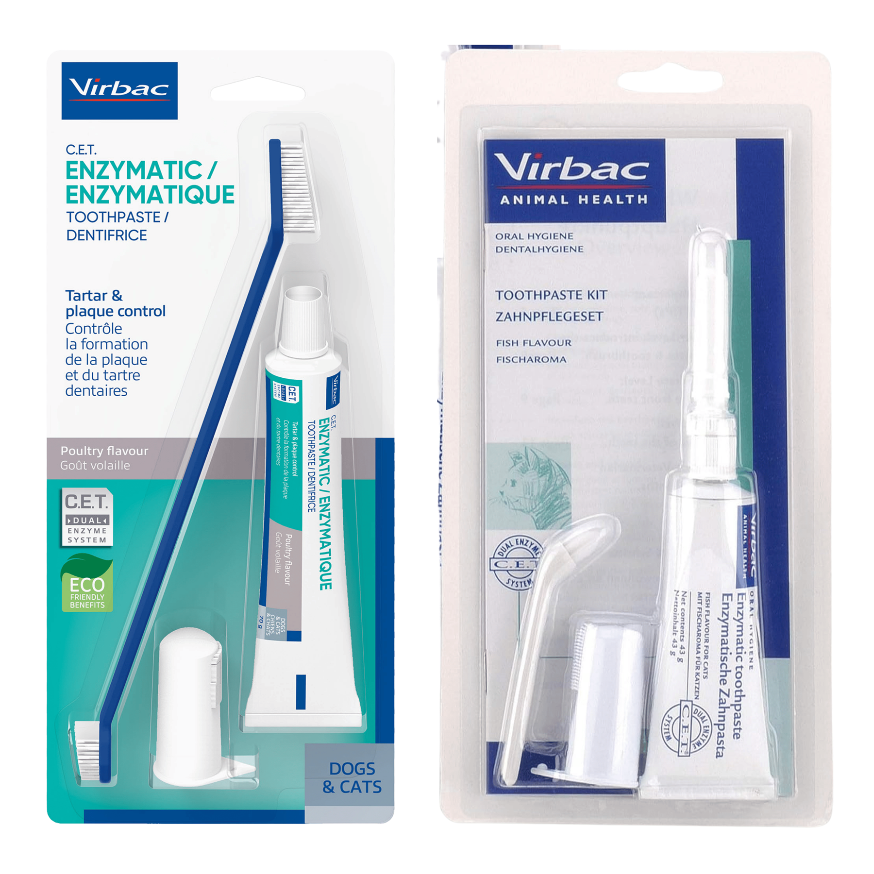 Virbac Dog Cat Toothpaste Kit Dental Toothbrush Finger Brush Poultry Flavour 70g Fish