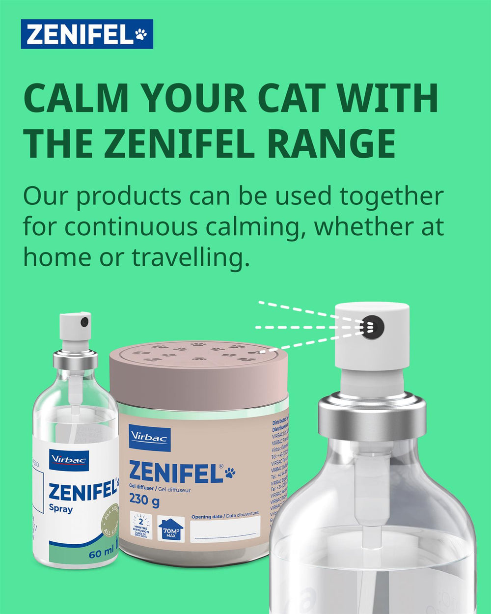Virbac Zenifel Calming Gel Diffuser & Calming Spray For Cats Calming Pheromones