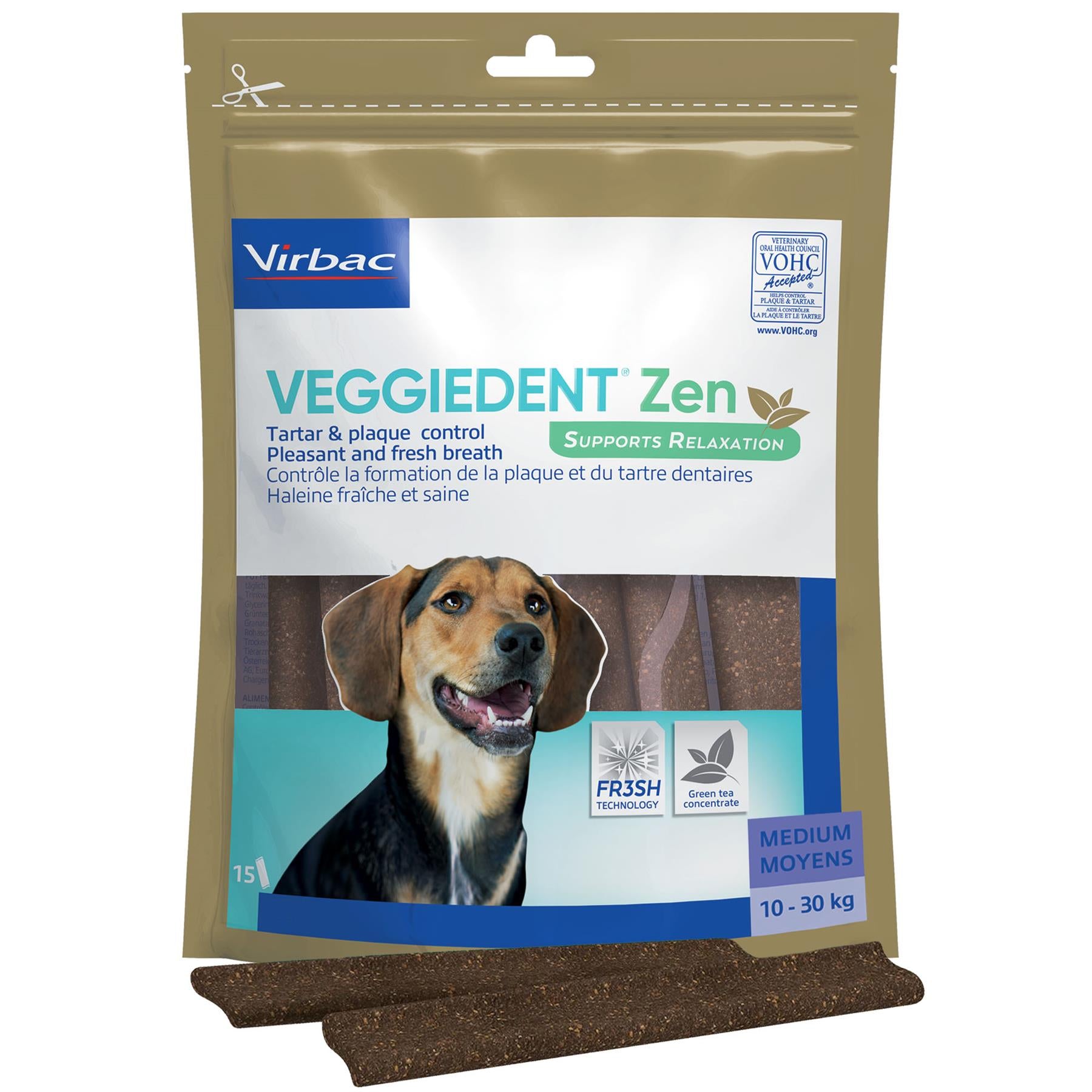 Virbac Veggiedent Zen 15 Dental Oral Care Dog Chews + Calming Anxiety Relief XS S M L