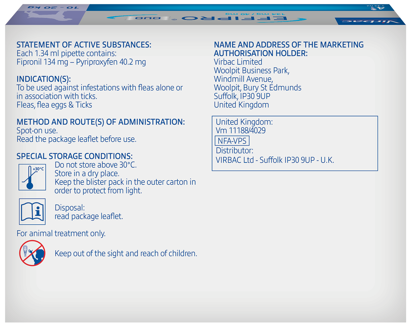 Effipro Duo Spot on Solutions For Cat S M L XL Dog 4 Pipettes per Pack
