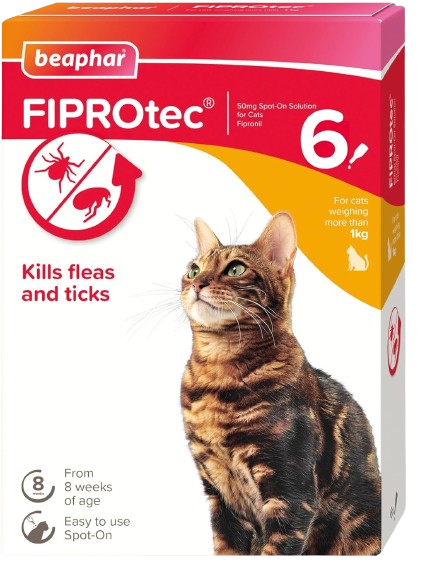 Beaphar FIPROtec Spot-On Flea & Tick Treatment for Cats, 1, 4, 6 Pipettes