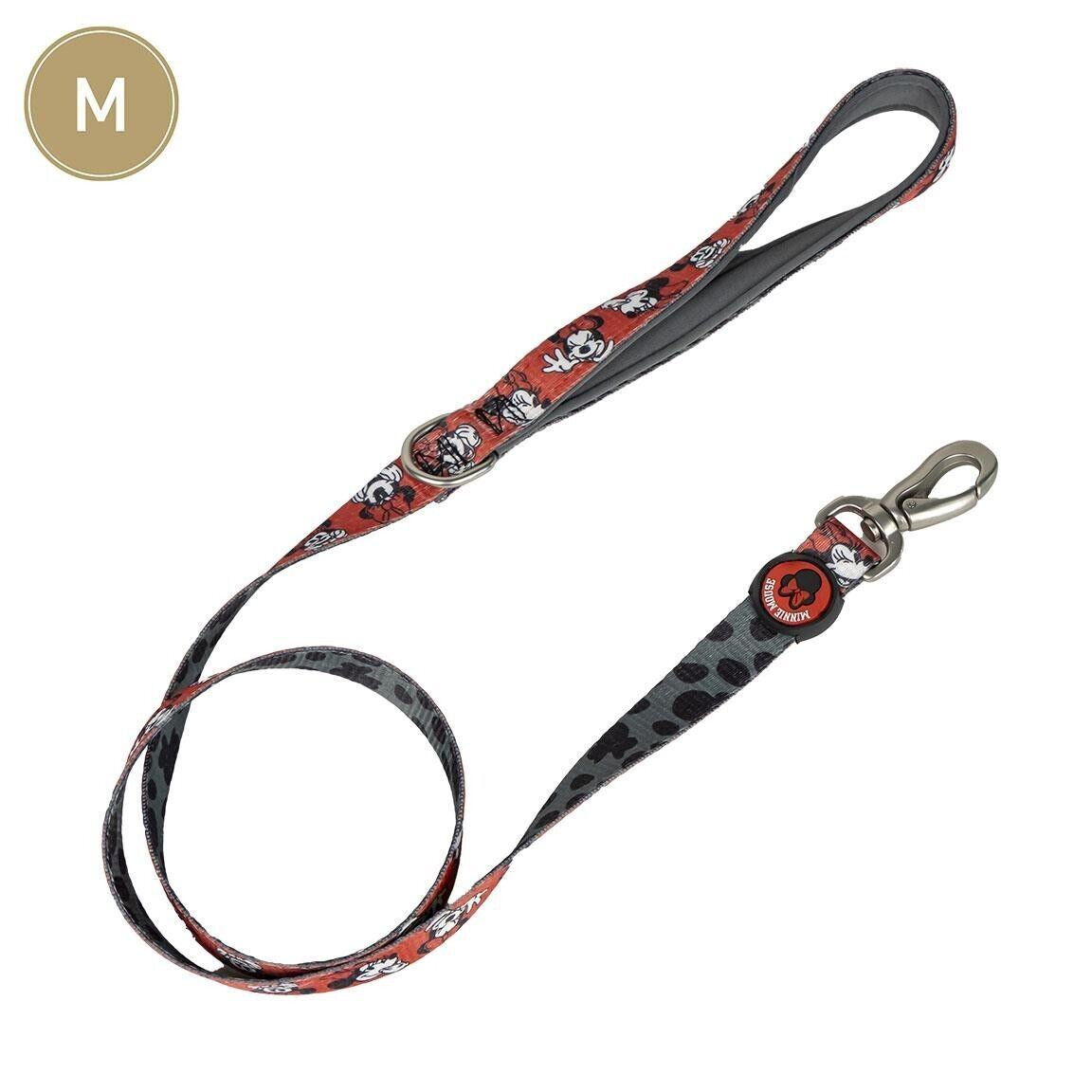 Minnie Mouse Premium Leash for Dogs - Pink and Black - Size M - Carabiner for Collar Included - Made of Polyester - 3D Details - Original Product Designed in Spain