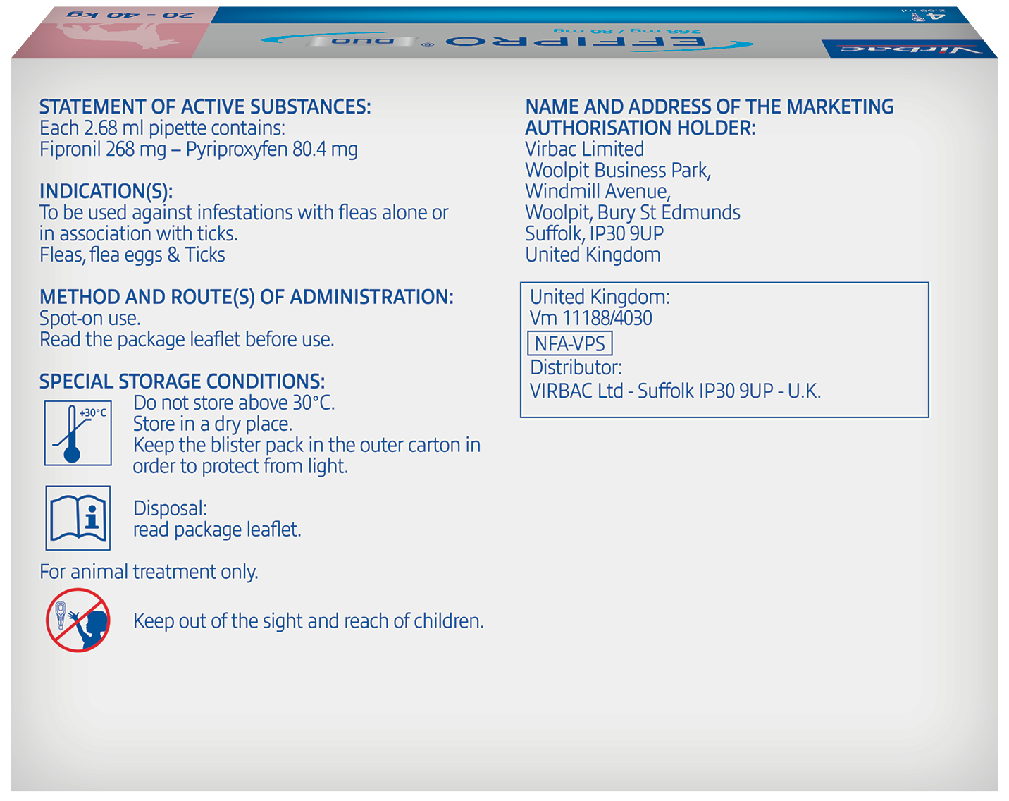 Effipro Duo Spot on Solutions For Cat S M L XL Dog 4 Pipettes per Pack