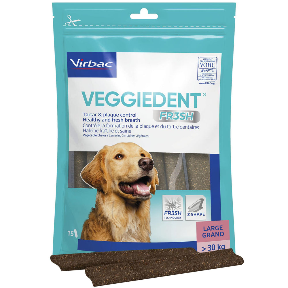 Virbac Veggiedent FR3SH Dental Chews for Dog Helps Clean Teeth & Freshen Breath, 15