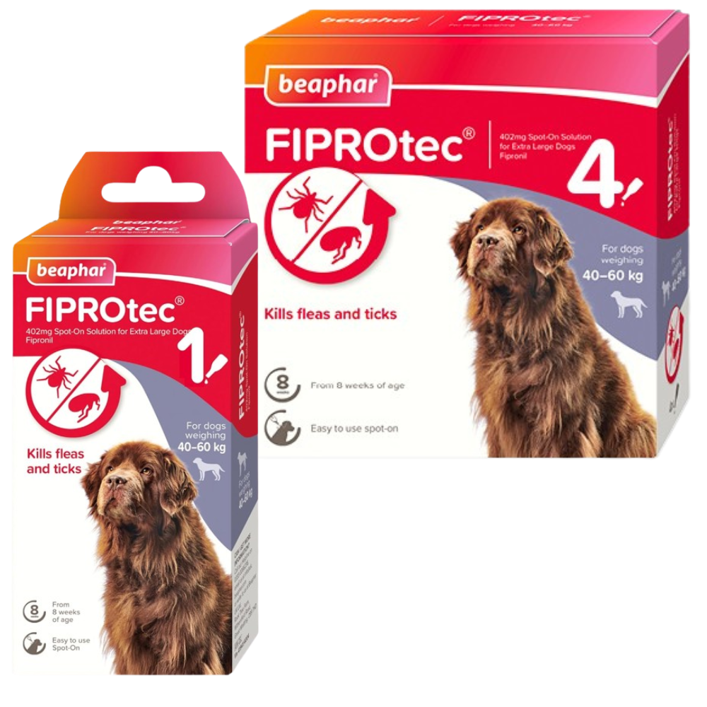 Beaphar FIPROtec Flea & Tick Spot-On Treatment for Extra Large Dogs (40-60kg), 1, 4