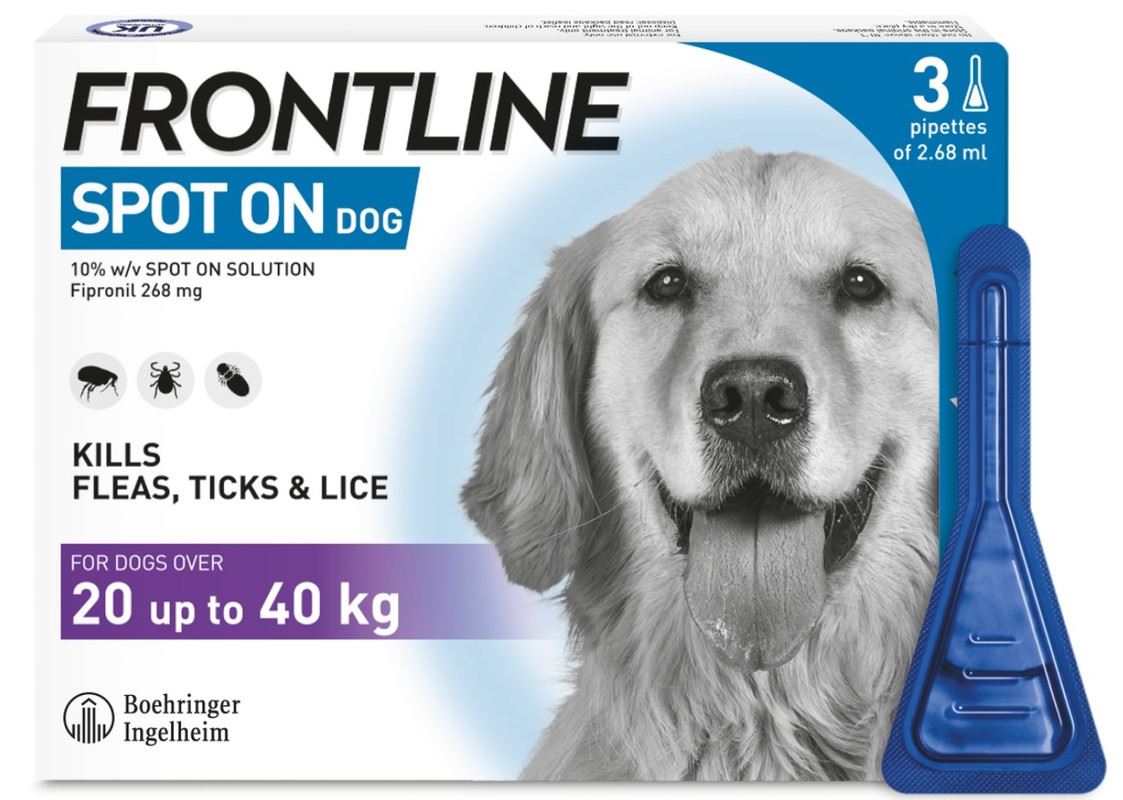 FRONTLINE SPOT ON Flea & Tick Treatment for Large Dog (20-40kg) 1, 3 and 6 Pipette