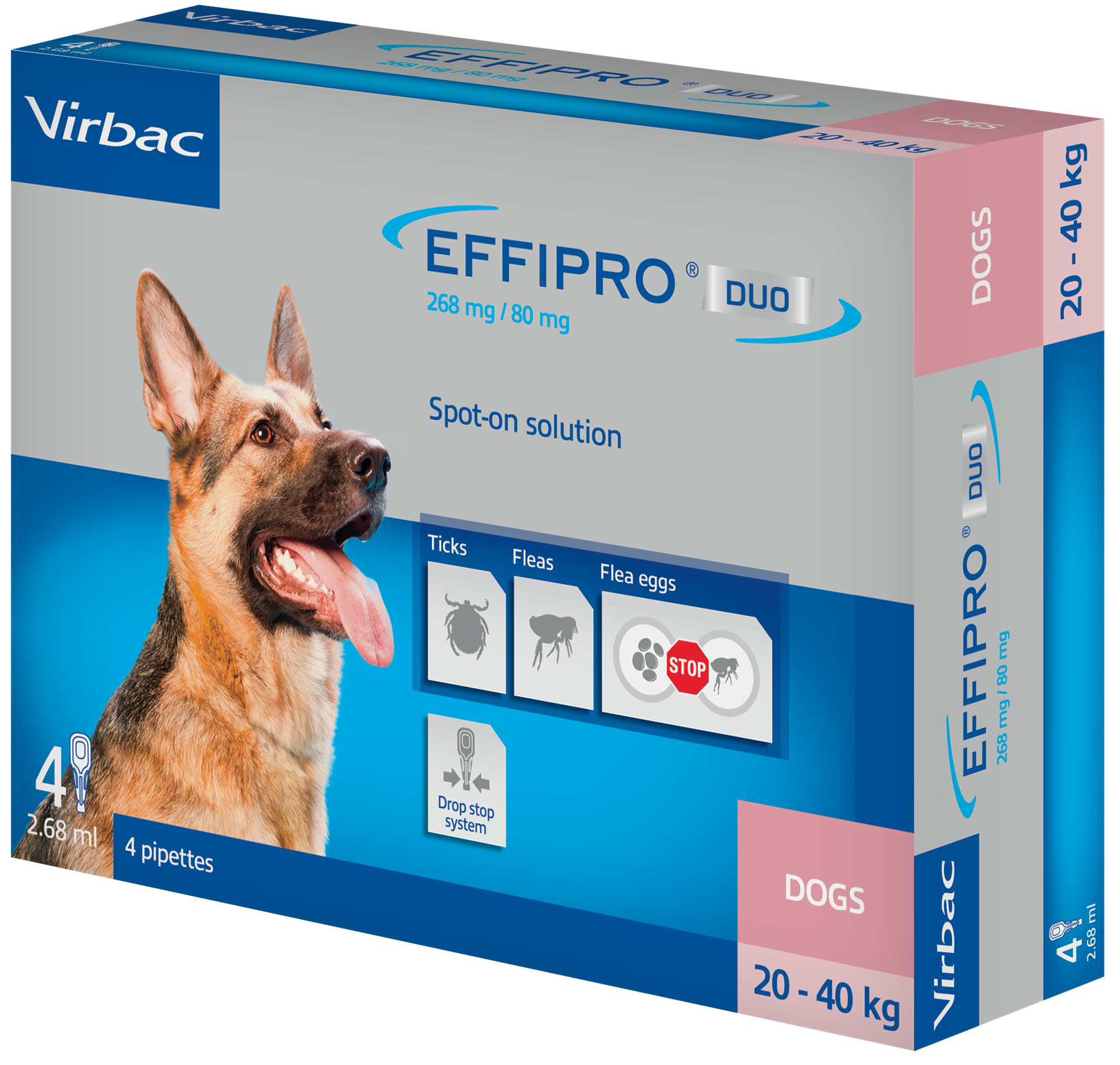 Effipro Duo Spot on Solutions For Cat S/M/L/XL Dog 4 Pipettes per Pack