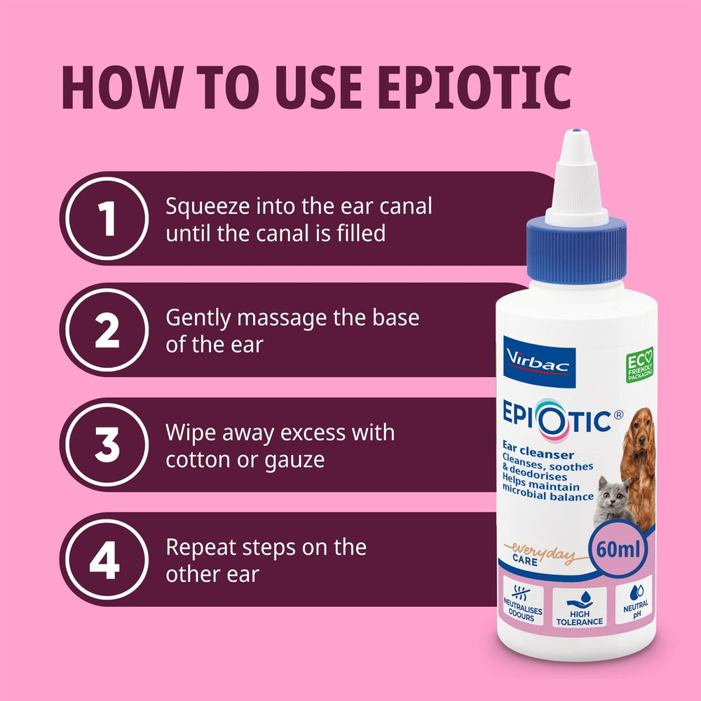 EpiOtic Ear Cleaner for Cats & Dogs - 60ml & 125ml Bottle - Antibacterial & Antifungal