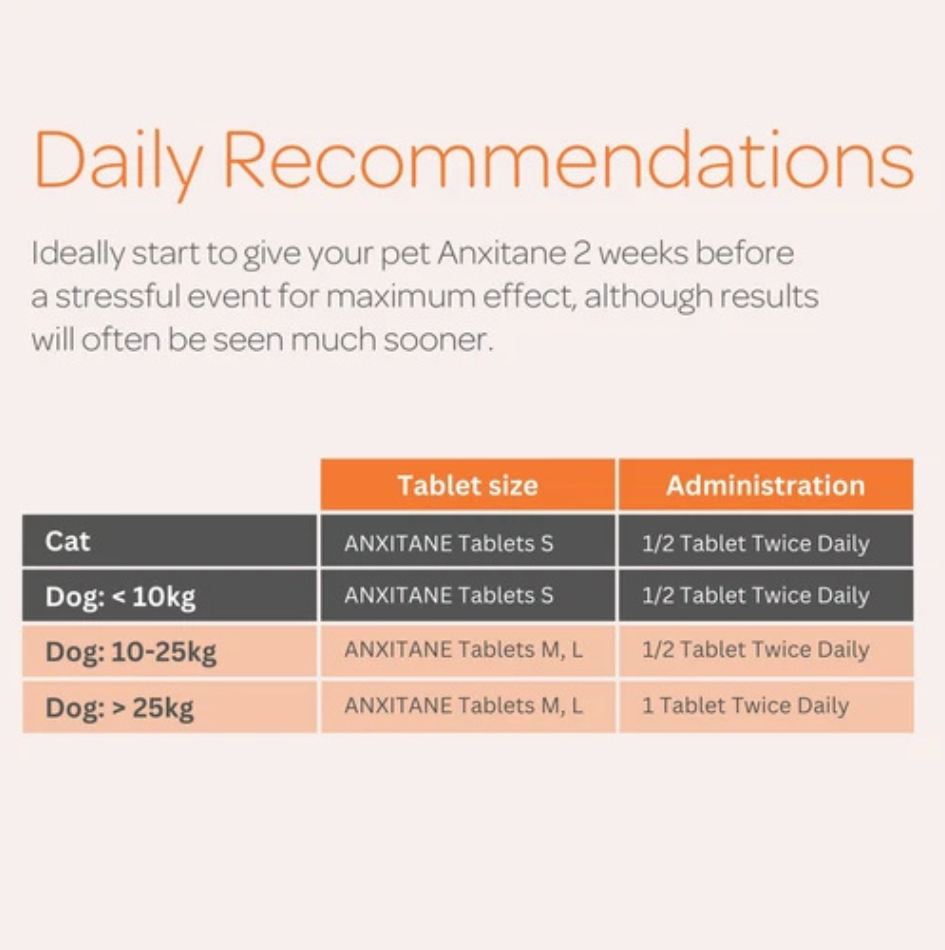 Anxitane Dog Calming Anxiety Stress Relief 30 Chewable Tablets For Dogs, Cats -