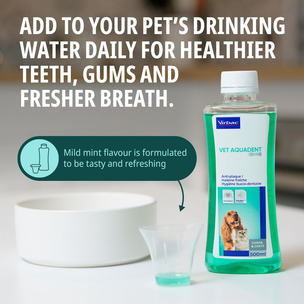 Virbac Vet Aquadent Anti-Plaque Solution for Cat and Dog, Pet Dental Care Solution
