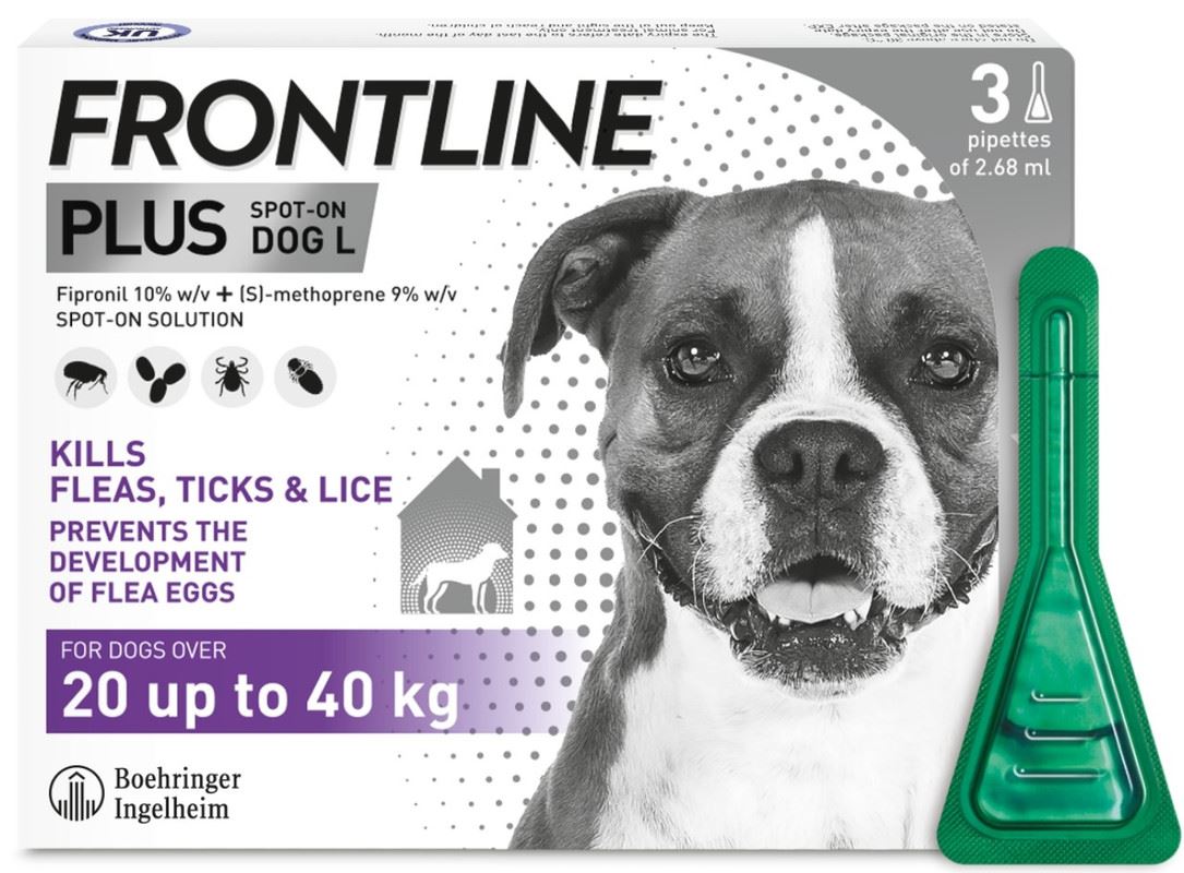 FRONTLINE Plus Flea & Tick Treatment Large Dog (20-40kg) 1, 3, 6 Pipettes Pack