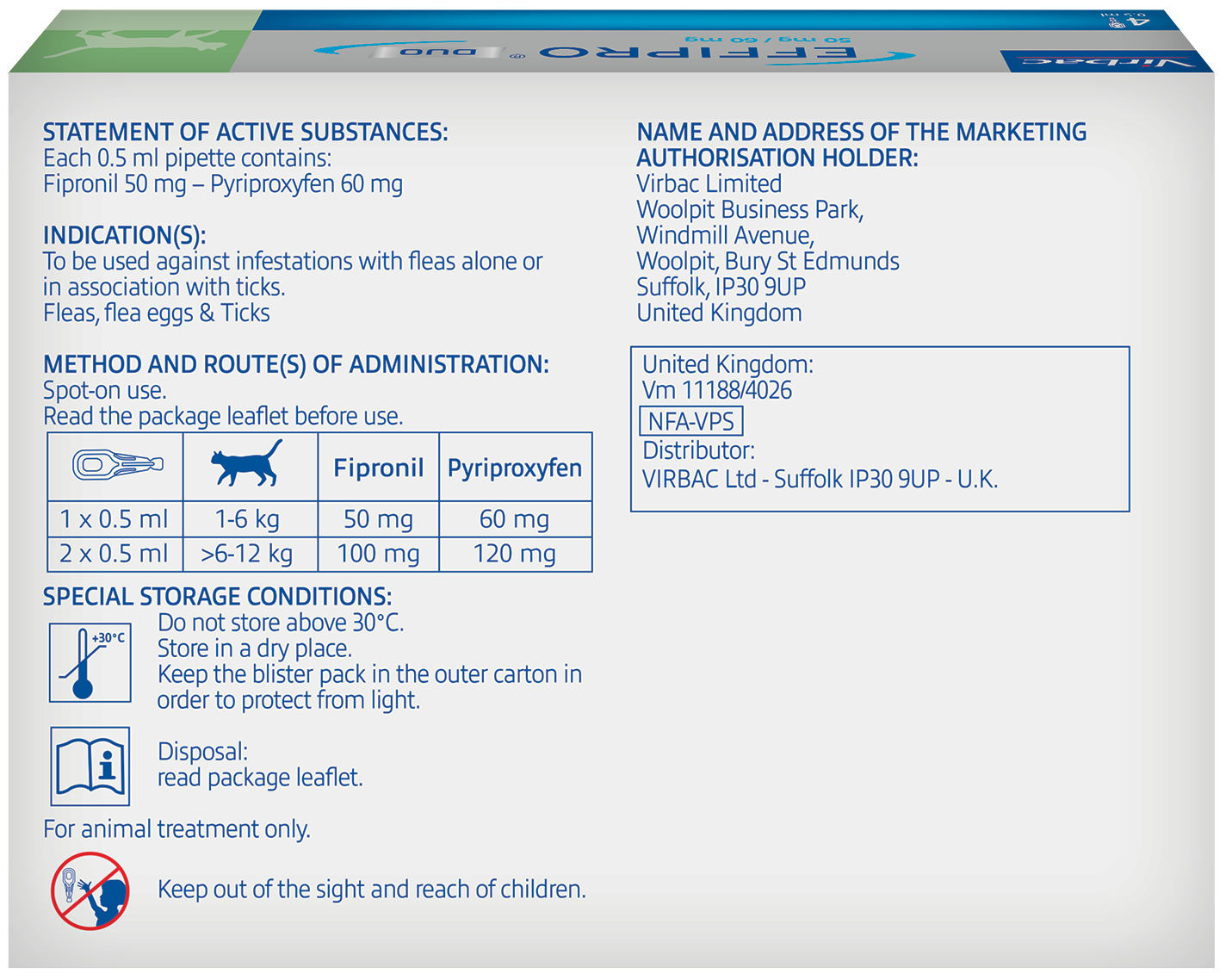 Effipro Duo Spot on Solutions For Cat S M L XL Dog 4 Pipettes per Pack