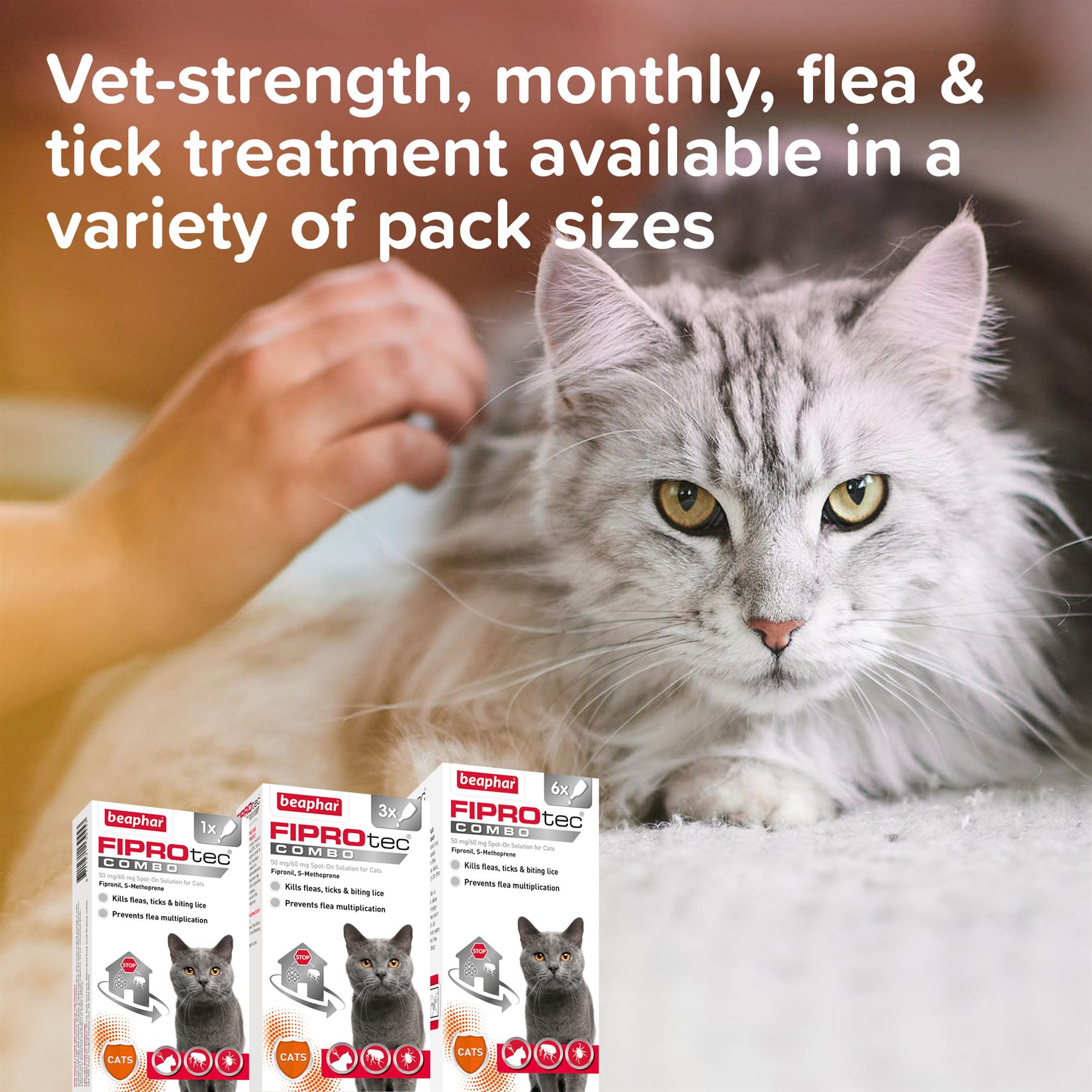 Beaphar FIPROtec COMBO Flea & Tick Spot-On Treatment for Cats, 1, 3, 6 Pipettes