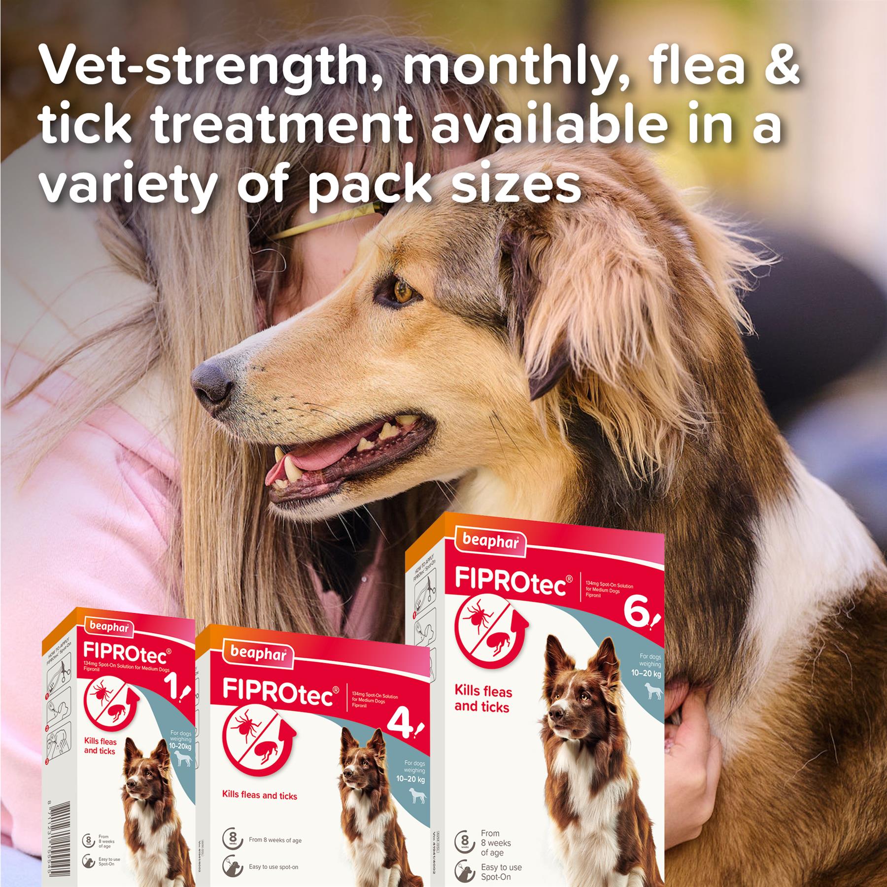 Beaphar FIPROtec Flea & Tick Spot-On Treatment for Medium Dogs (10-20kg), 1, 4, 6