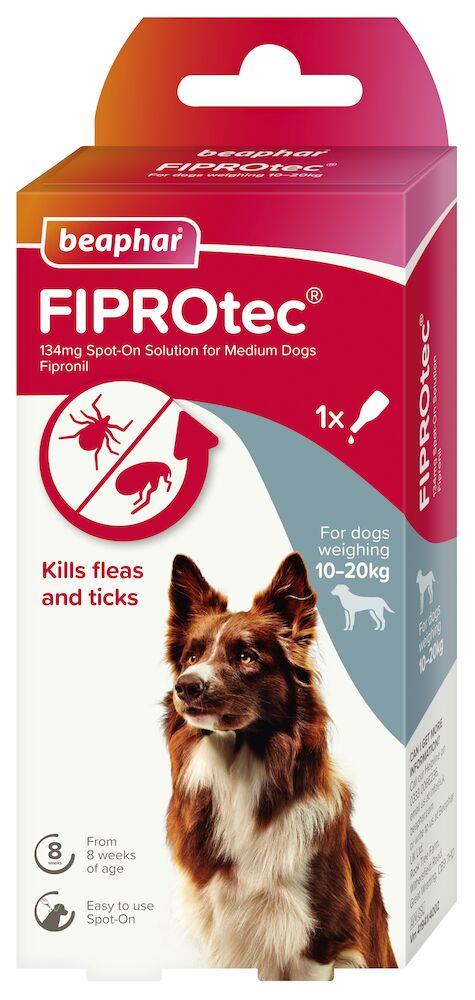 Beaphar FIPROtec Flea & Tick Spot-On Treatment for Medium Dogs (10-20kg), 1, 4, 6