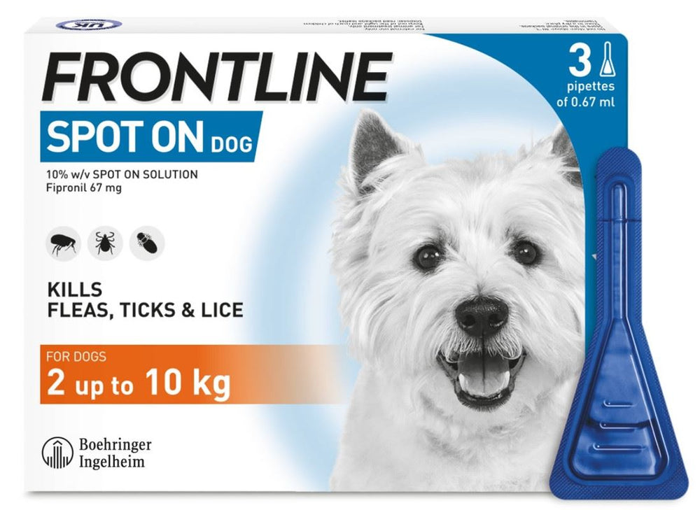 FRONTLINE SPOT ON Flea & Tick Treatment Small Dog (2-10kg) 1, 3 and 6 Pipette Packs