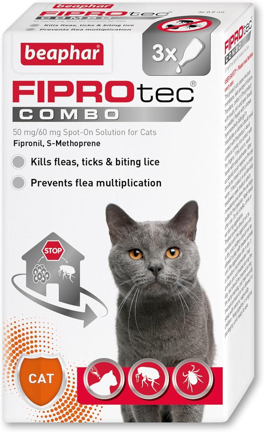 Beaphar FIPROtec COMBO Flea & Tick Spot-On Treatment for Cats, 1, 3, 6 Pipettes