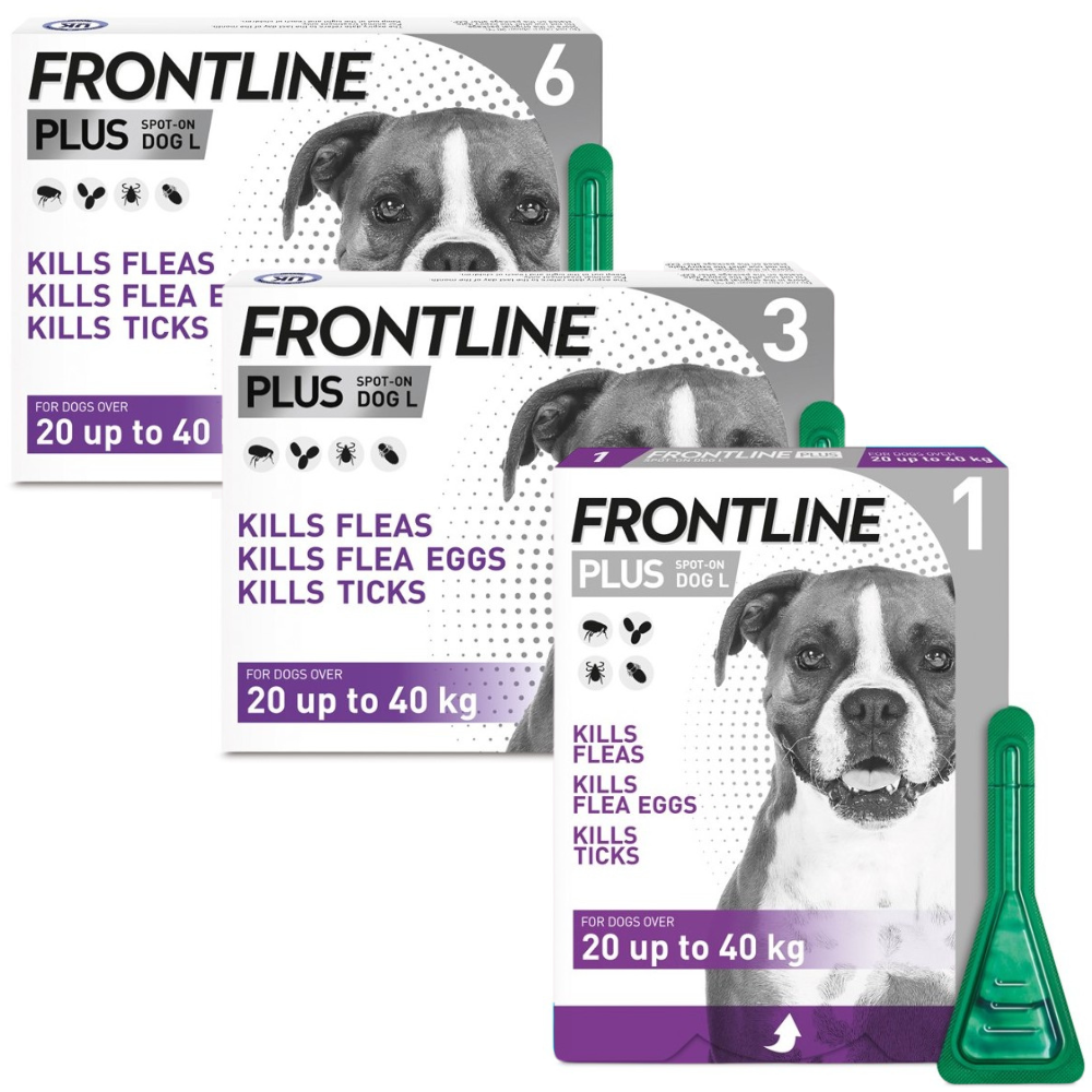 FRONTLINE Plus Flea & Tick Treatment Large Dog (20-40kg) 1, 3, 6 Pipettes Pack