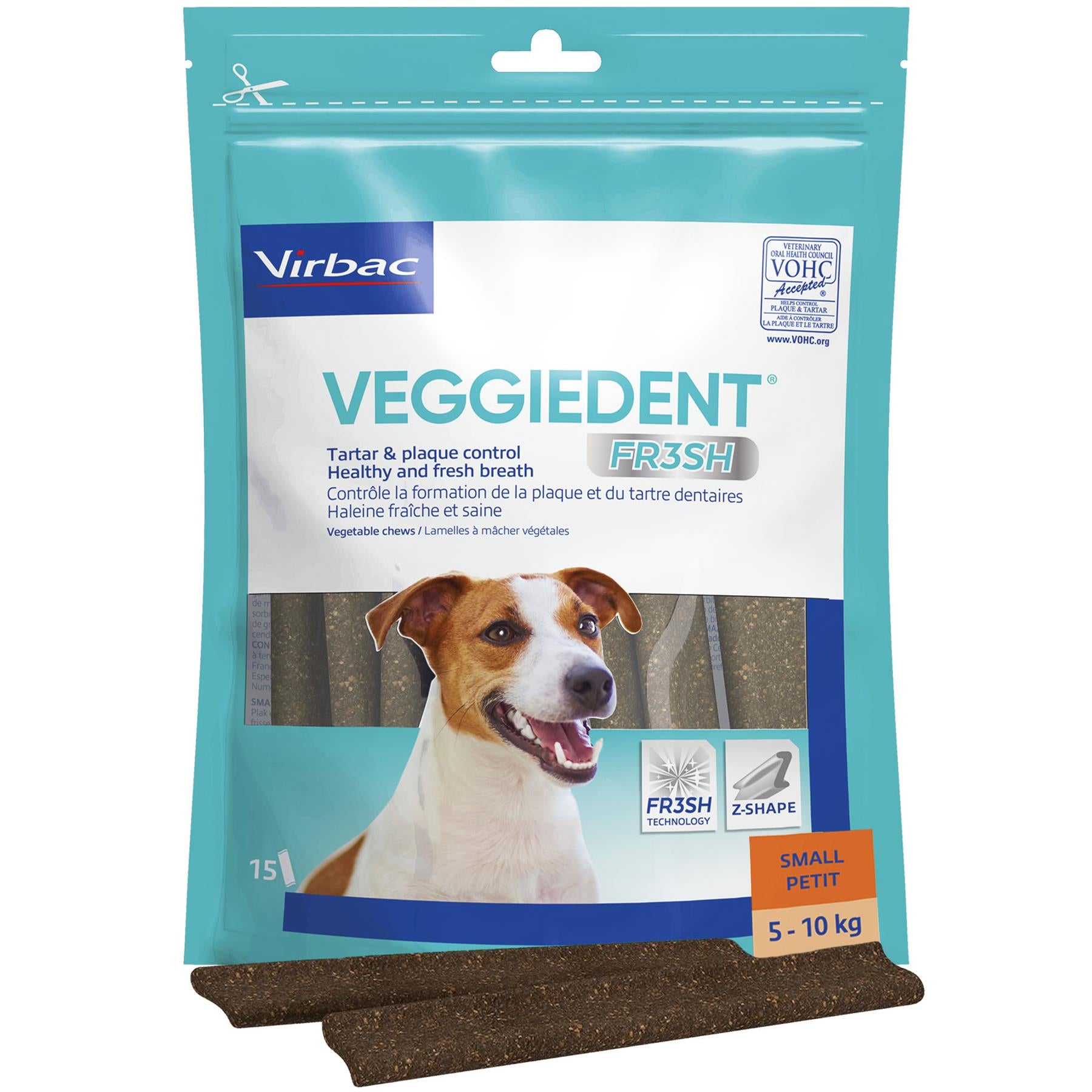 Virbac Veggiedent FR3SH Dental Chews for Dog Helps Clean Teeth & Freshen Breath, 15