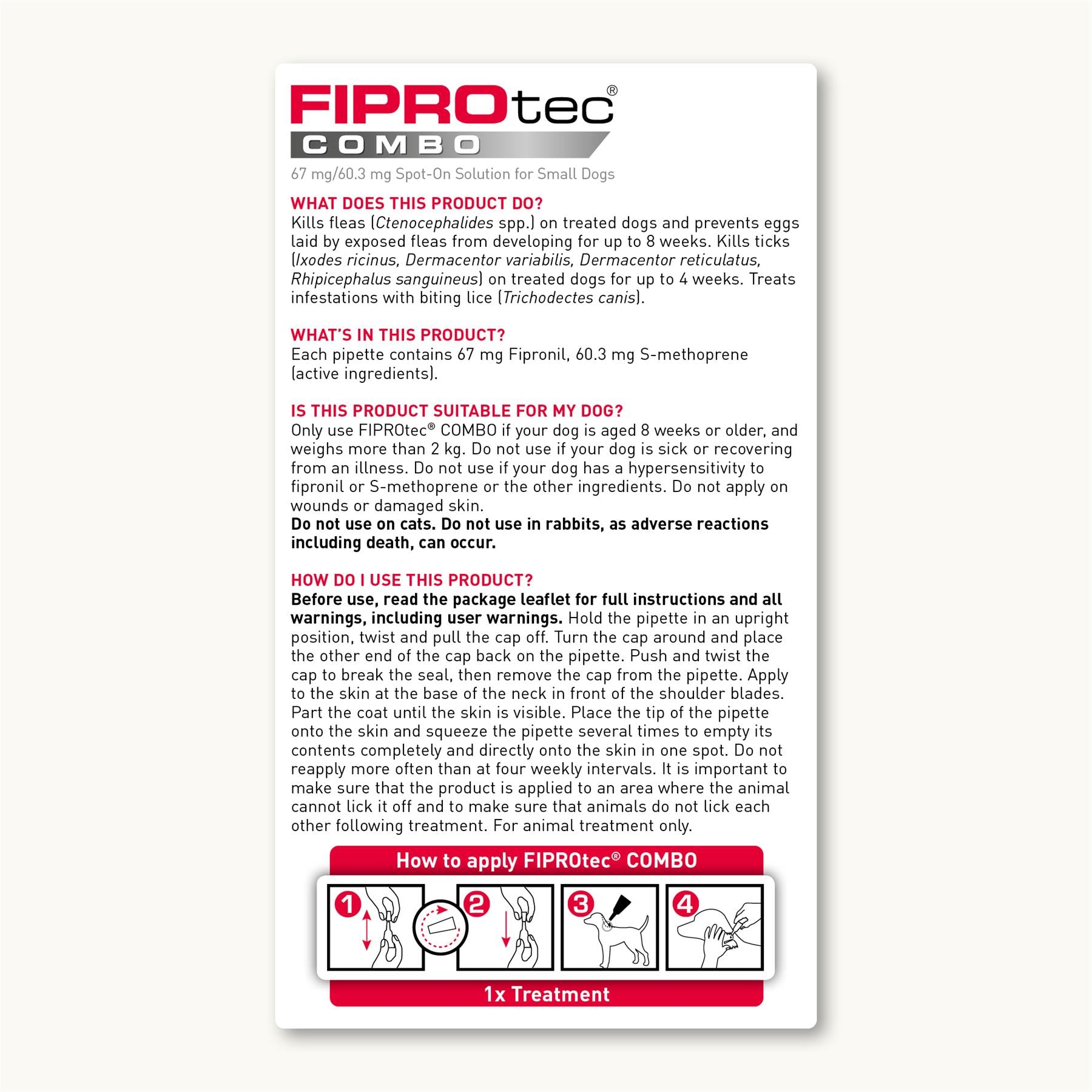 Beaphar FIPROtec COMBO Flea & Tick Spot-On for Small Dogs