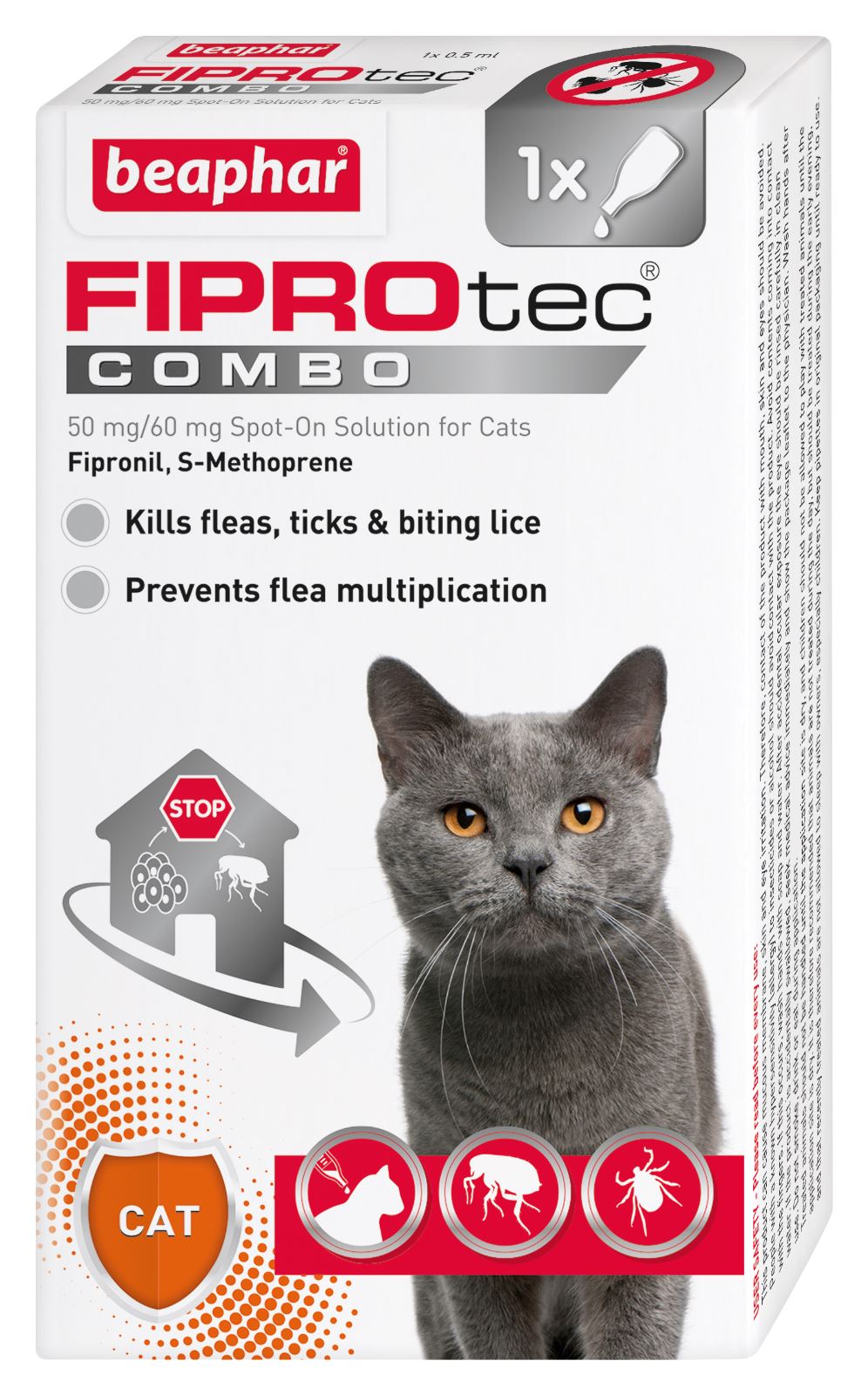 Beaphar FIPROtec COMBO Flea & Tick Spot-On Treatment for Cats, 1, 3, 6 Pipettes