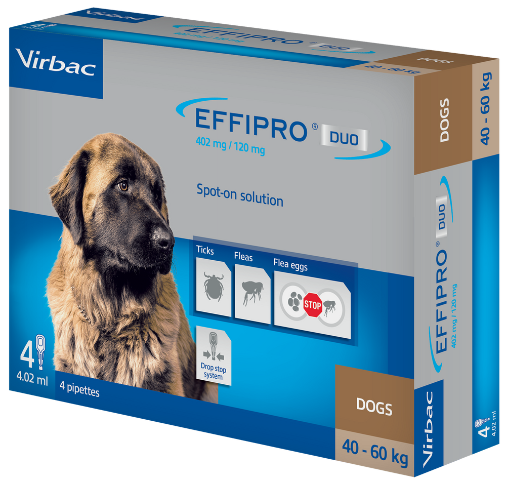 Effipro Duo Spot on Solutions For Cat S/M/L/XL Dog 4 Pipettes per Pack
