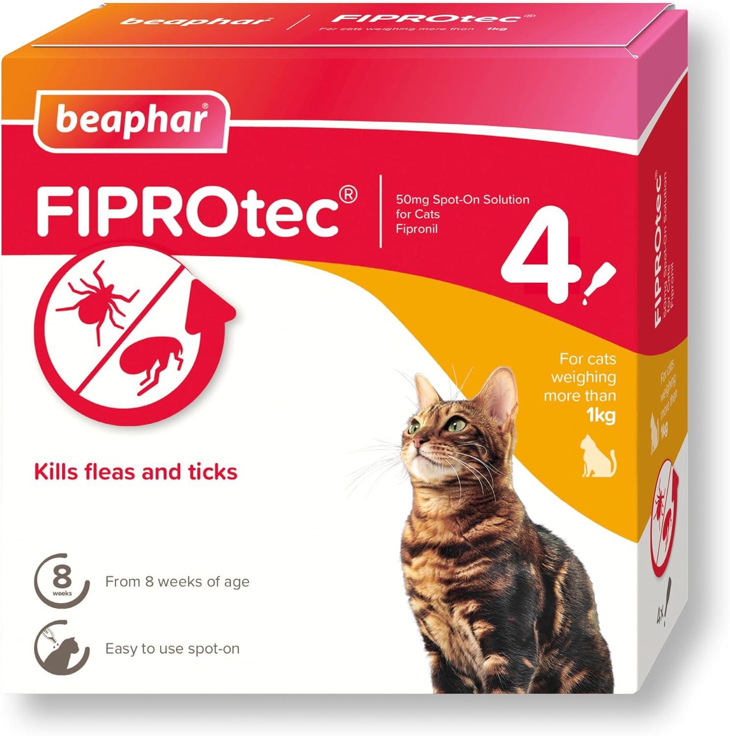 Beaphar FIPROtec Spot-On Flea & Tick Treatment for Cats, 1, 4, 6 Pipettes