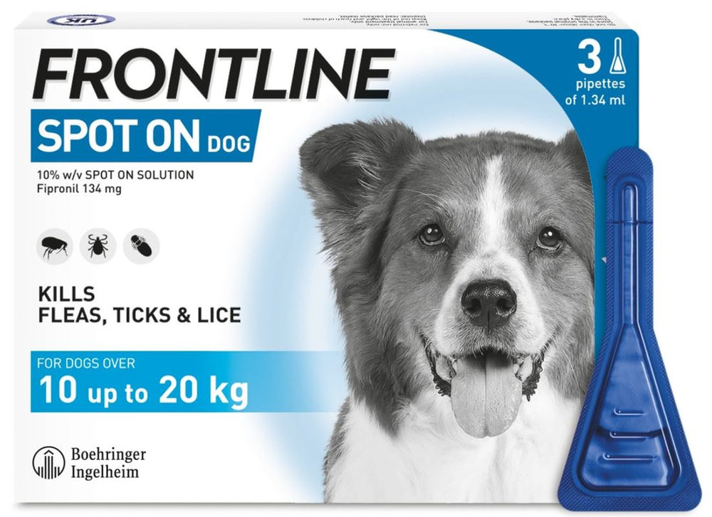 FRONTLINE Spot On Flea & Tick Treatment For Medium Dogs 10-20 kg 1, 3 and 6 Pipettes