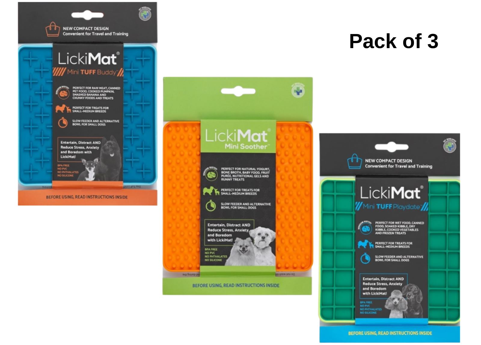 Lickimat Treat mats for Dogs and Cats Pets Enrichment Plates Pet Treat 3 Pack UK
