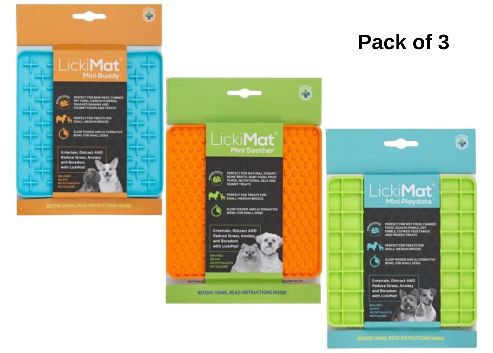 Lickimat Treat mats for Dogs and Cats Pets Enrichment Plates Pet Treat 3 Pack UK