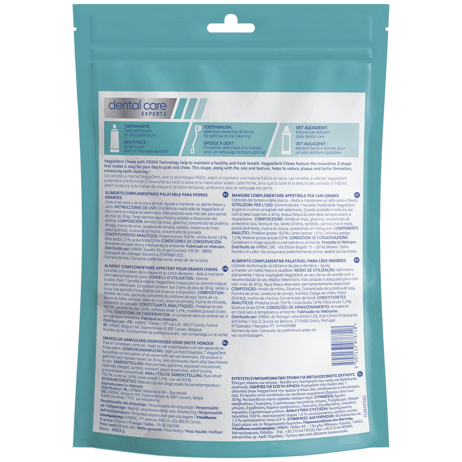 Virbac Veggiedent FR3SH Dental Chews for Dog Helps Clean Teeth & Freshen Breath, 15