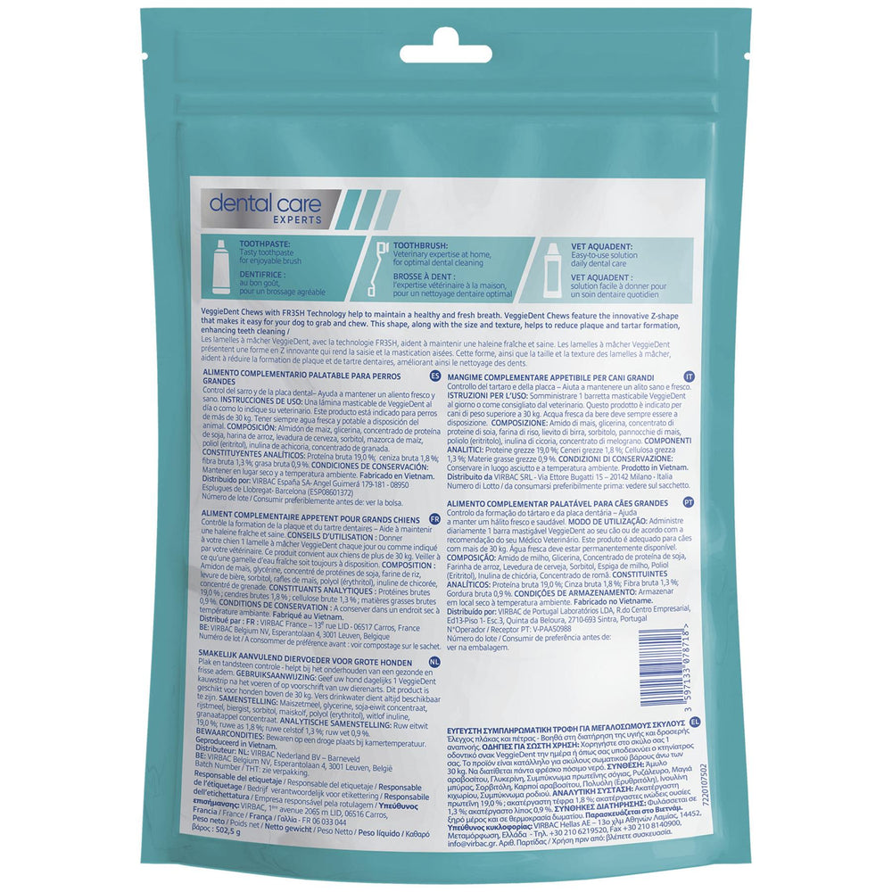 Virbac Veggiedent FR3SH Dental Chews for Dog Helps Clean Teeth & Freshen Breath, 15