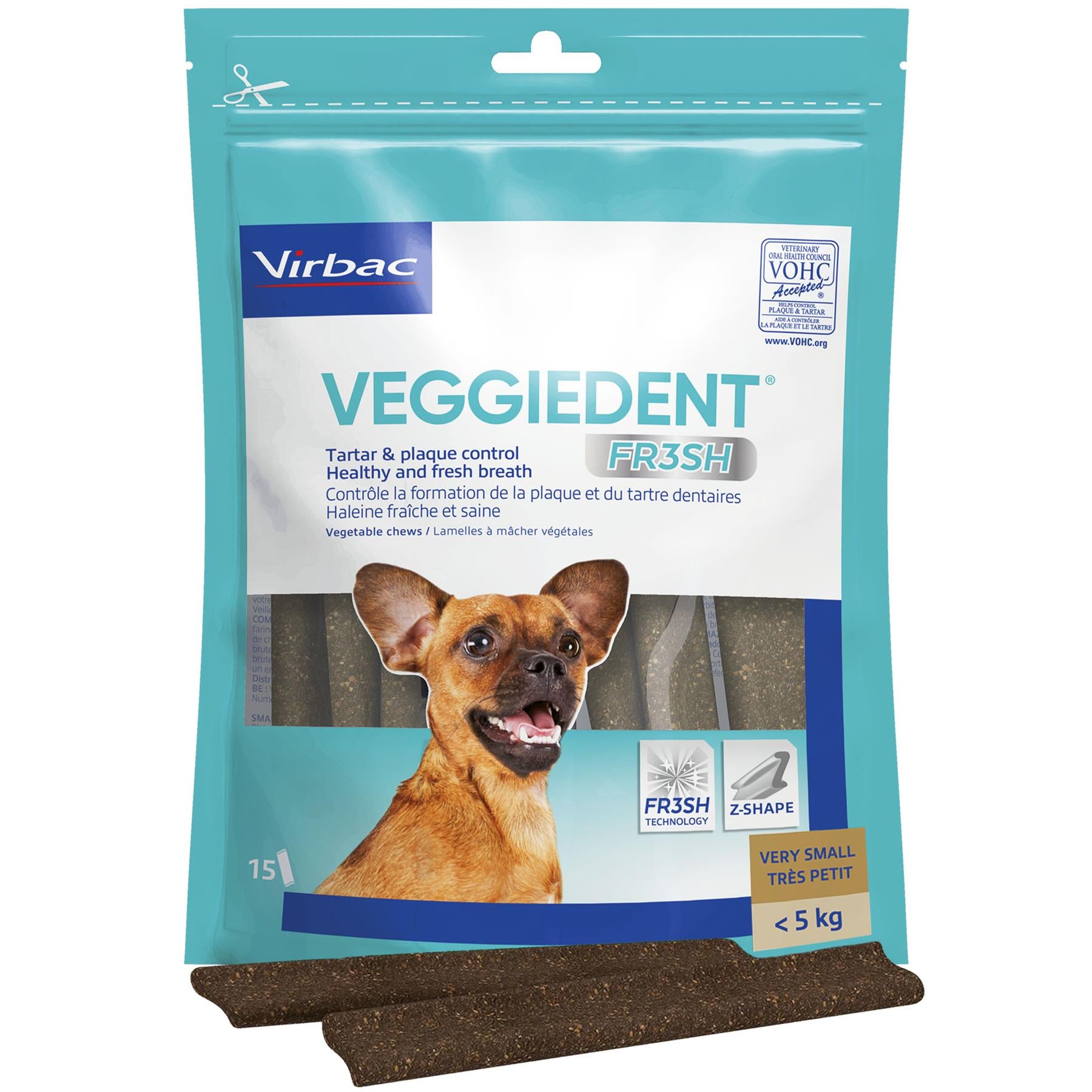 Virbac Veggiedent FR3SH Dental Chews for Dog Helps Clean Teeth & Freshen Breath, 15