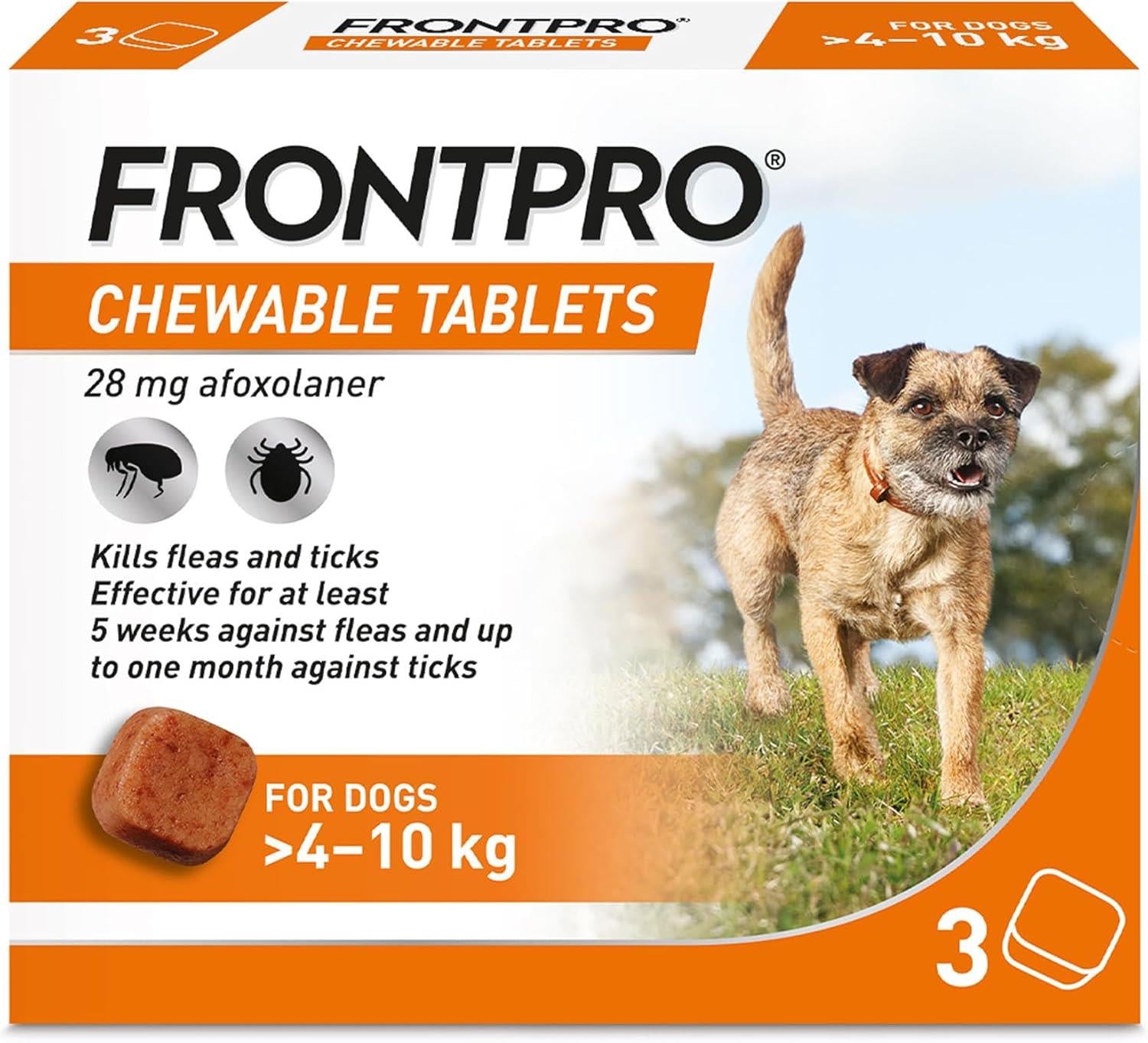 FRONTPRO Flea and Tick Chewable Tablets for Dogs Fast-Acting For S/M/L/XL Dogs 3 Pack