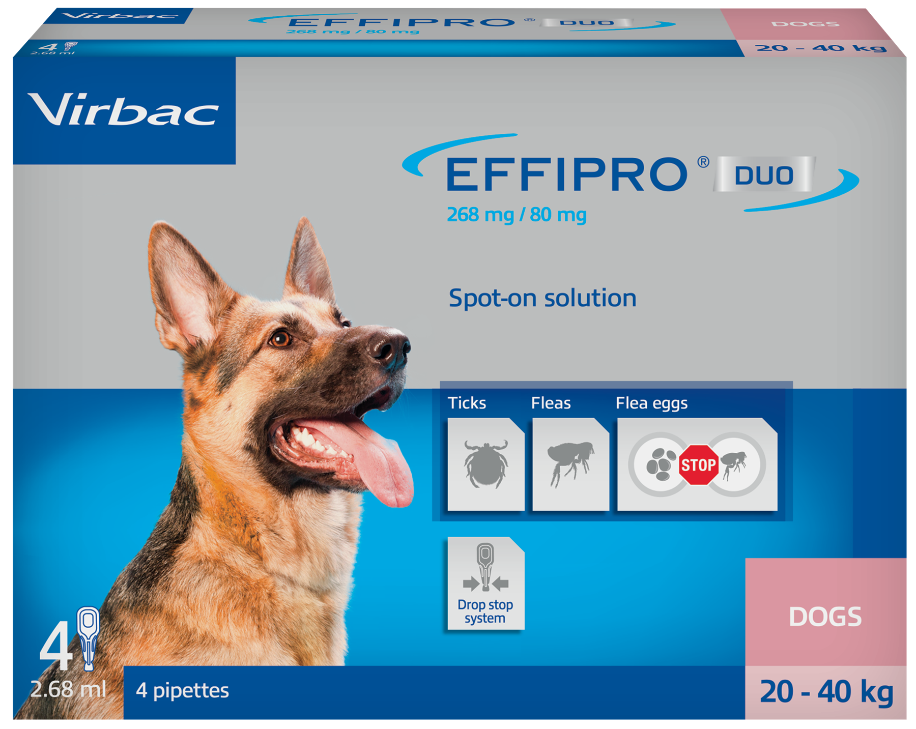 Effipro Duo Spot on Solutions For Cat S/M/L/XL Dog 4 Pipettes per Pack