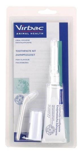 Virbac Dog Cat Toothpaste Kit Dental Toothbrush Finger Brush Poultry Flavour 70g Fish
